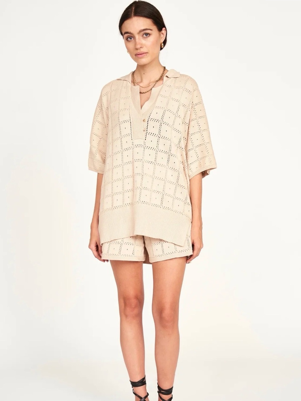 Mirth ADELAIDE POINTELLE KNIT TOP IN shell size small set